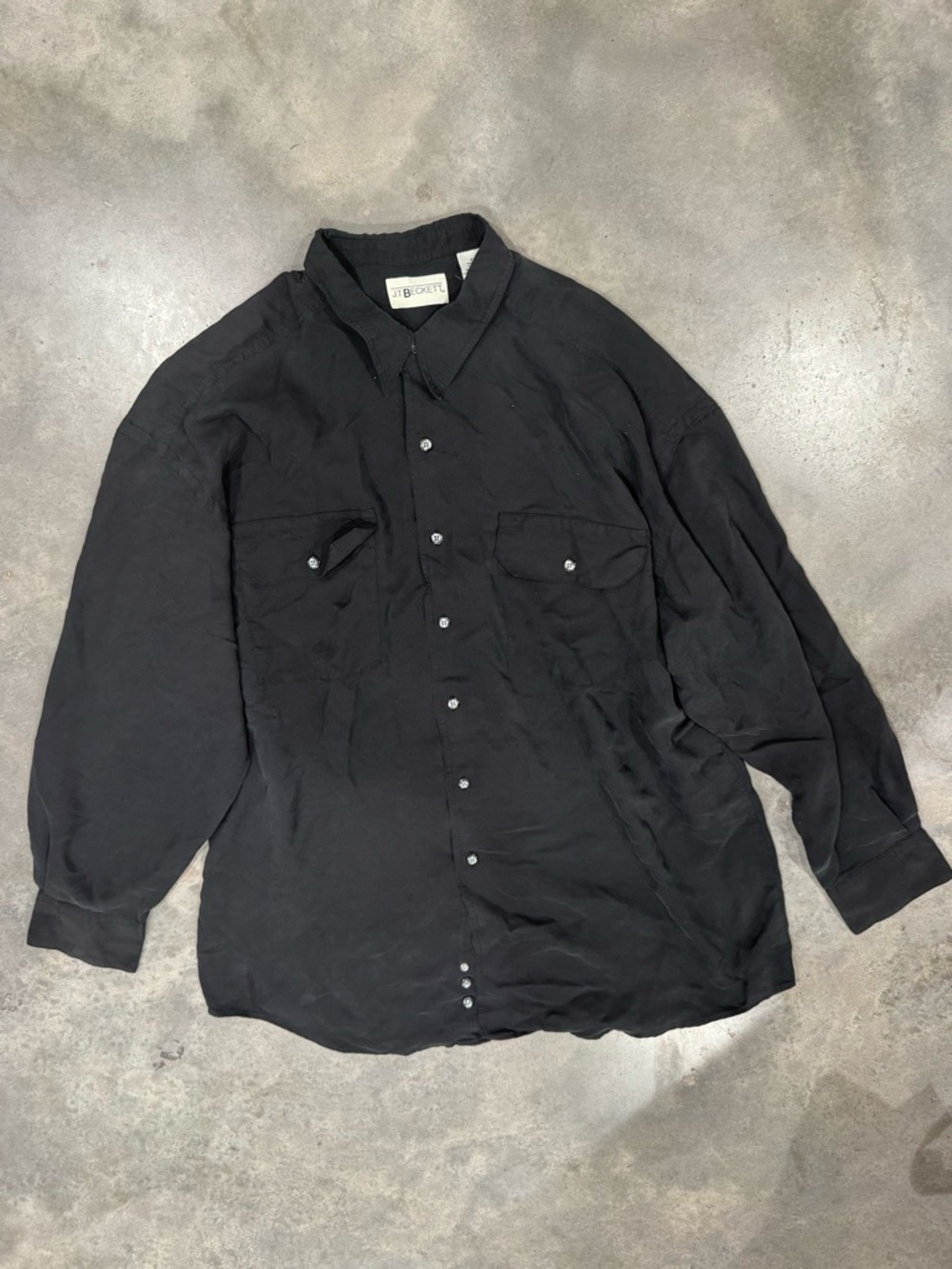 Black Casual Button-Down Shirt with Chest Pockets